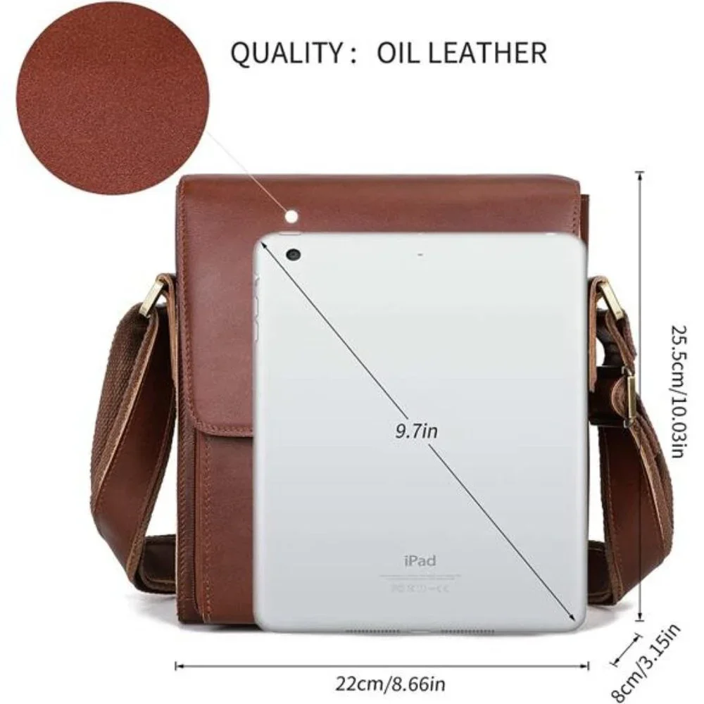 Leather Messenger Shoulder Crossbody Bag for Men Work Business Vintage Magnetic